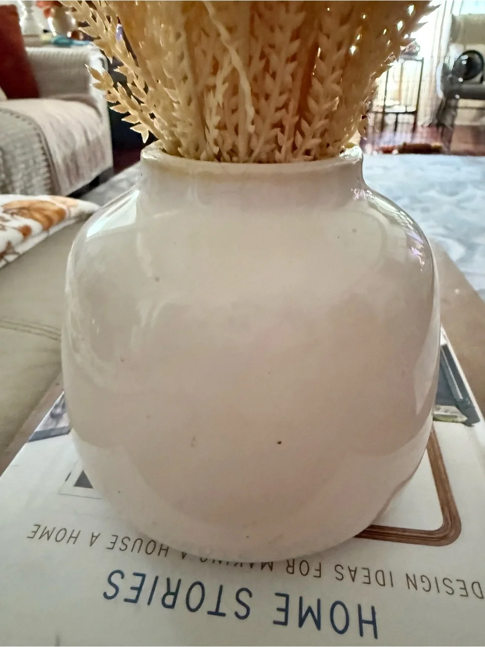 Creamy Faux Fodder Grass Arrangement in White Bud Vase
